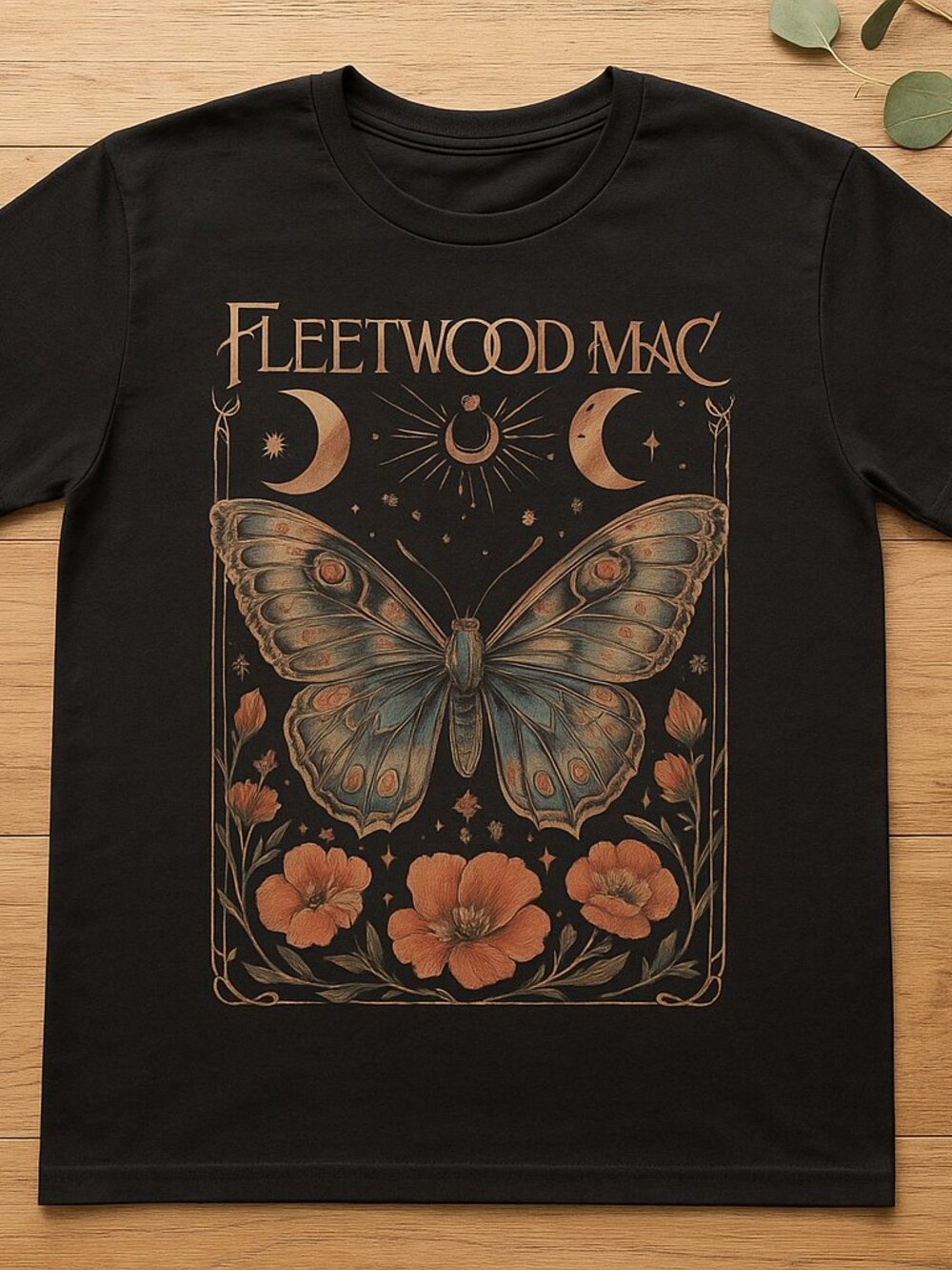Fleetwood Mac Butterfly Moon Floral Graphic T-Shirt Vintage Music Tee